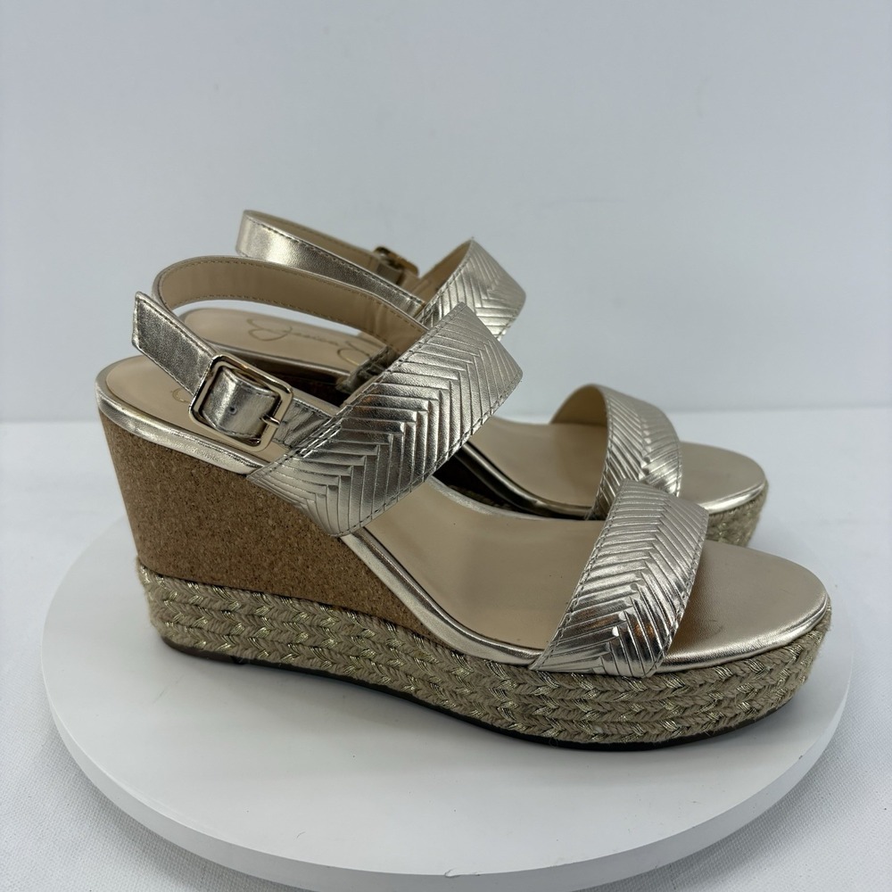 Jessica Simpson Morina Platform Wedge Sandal Women's 7.5 Pale Gold Metallic